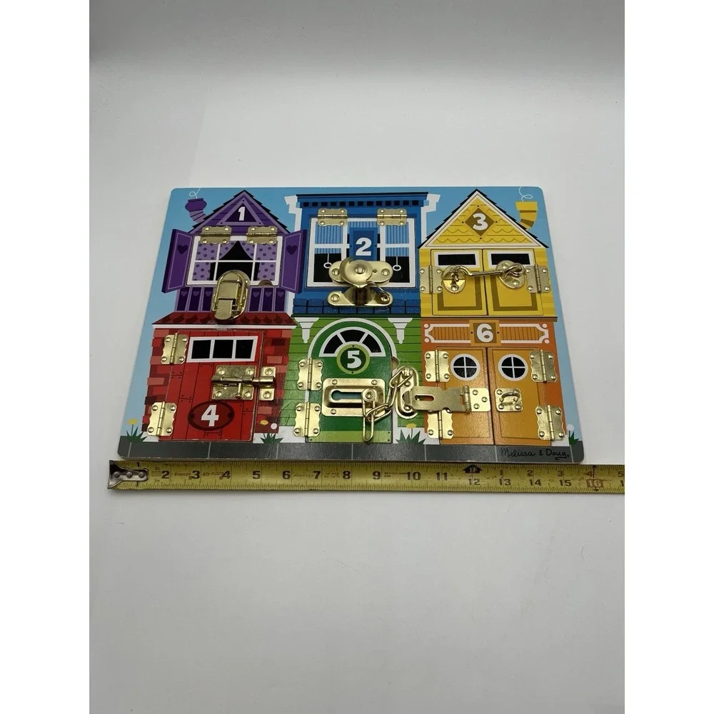 Melissa & Doug Wooden Locks And Latches Activity Board 6 Doors Hand Crafted